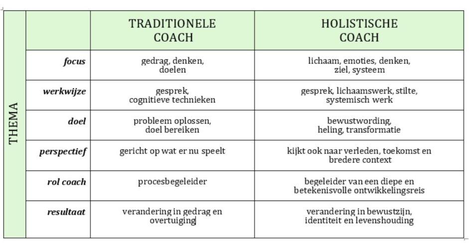 Wat doet een holistisch coach; een overzicht in een handig schema